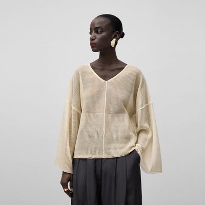 Pull à col en V en maille filet ADOLFO DOMINGUEZ