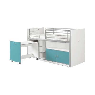 BONNY Lit mi-hauteur avec bureau et rangement 90x 200 Turquoise VIPACK
