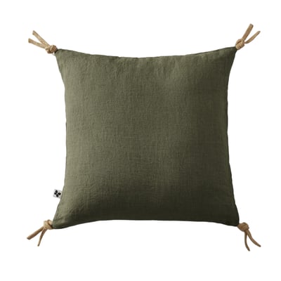 Coussin pompons lin lave 45 x45 cm Soline naturel EDEN