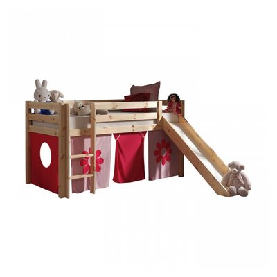 Lit Compact avec Toboggan Nature + Rideau de lit Flower VIPACK