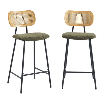 Lot de 2 tabourets de bar en tissu bouclette et métal H66,5cm- EMA DRAWER
