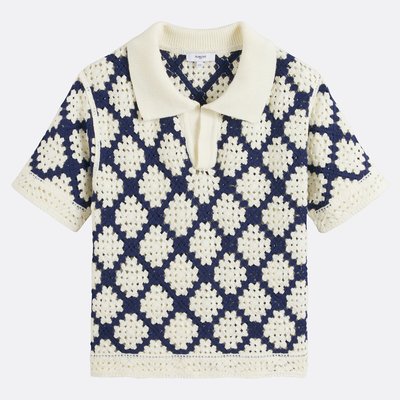 Short-Sleeved Crochet Polo Shirt, PERISOL SUNCOO