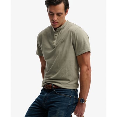 T-shirt Henley à manches courtes en coton et lin SUPERDRY