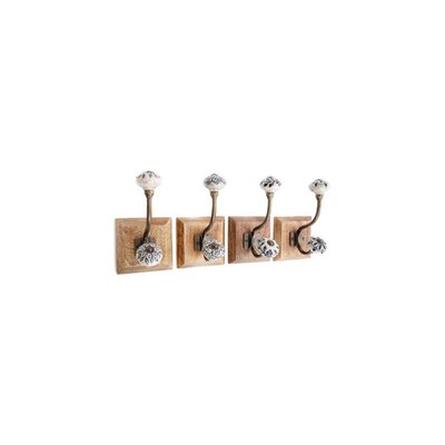 Patère en bois de manguier et céramique 1 crochet (Lot de 4) JARDINDECO