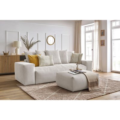 Canapé droit convertible 4 places en velours côtelé avec pouf, VOLTAIRE BOBOCHIC