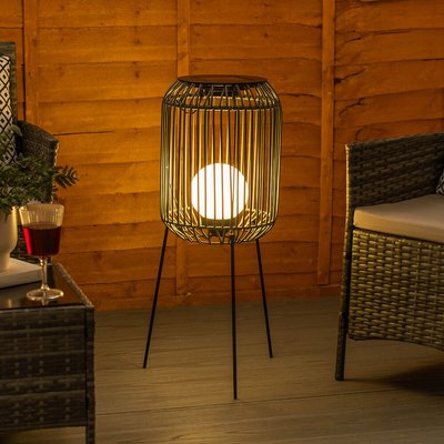 Solar Powered Outdoor Rattan Squat Tripod Floor Lamp SO'HOME