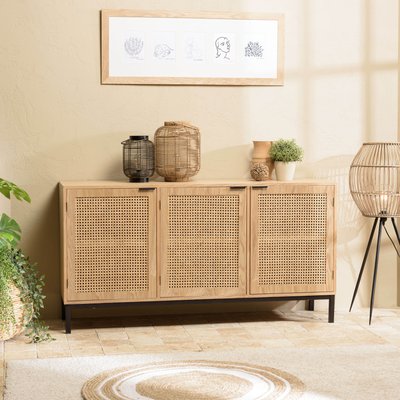 Buffet bas 3 portes cannage naturel pieds métal PALMA PIER IMPORT