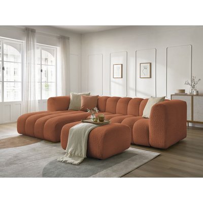 Canapé d'angle fixe 4 places en tissu bouclette avec pouf, TALIA BOBOCHIC