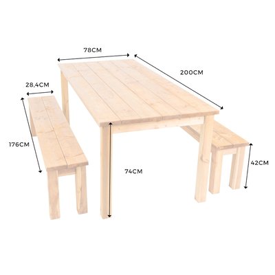 Salon de jardin table + 2 bancs en bois - 8 places CEMONJARDIN