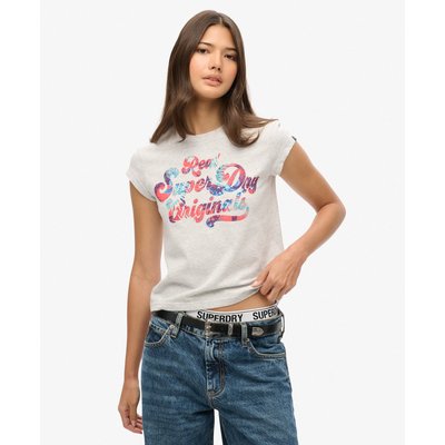 T-shirt à mancherons avec inscription florale SUPERDRY