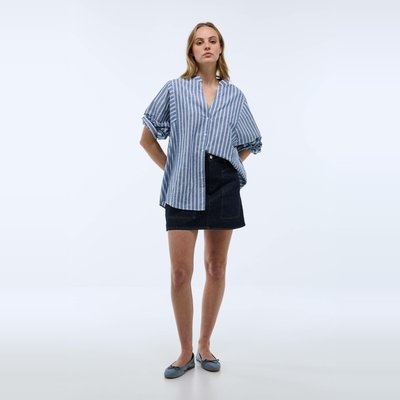 Blouse manches longues rayée en coton et lin MONOPRIX