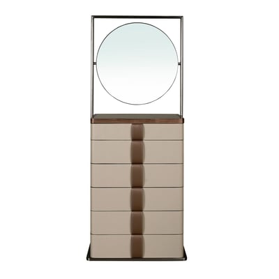 Commode en similicuir, noyer, acier et plateau en verre fumé avec miroir ANGEL CERDA