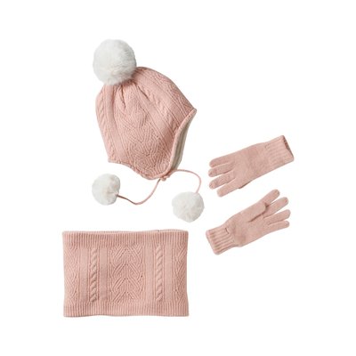 Ensemble bonnet + snood + gants en maille VERTBAUDET