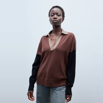 Pull col polo contrasté contenant de la laine et du cachemire MONOPRIX