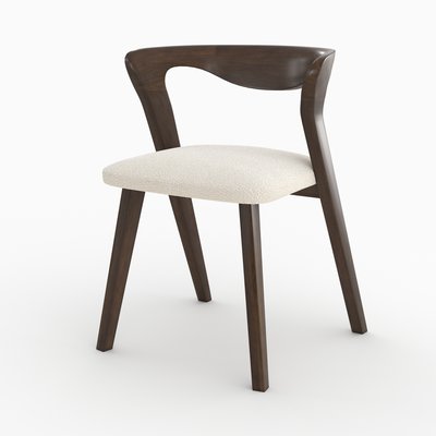 Chaise en bois d'hévéa et tissu bouclé crème (à l'unité) - VEGA RENDEZ-VOUS DÉCO