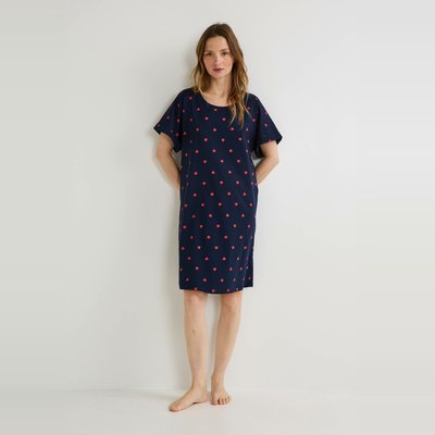 Chemise de nuit manches courtes imprimé coeur en coton BIO GOTS MONOPRIX