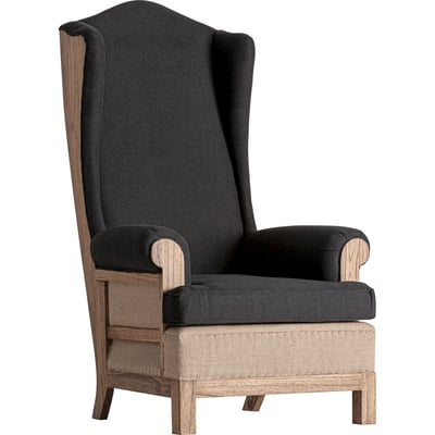 Fauteuil bergère haut dossier bois et lin RECOLLECTION