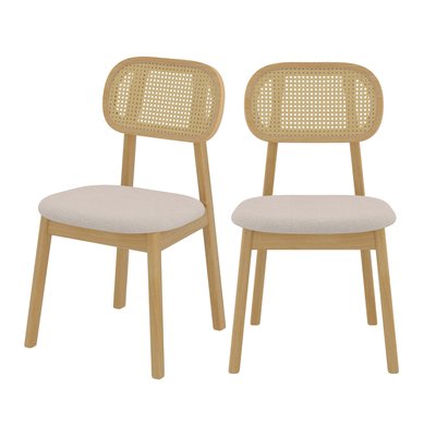 Lot de 2 chaises en bois, tissu et rotin synthétique - MARIA RENDEZ-VOUS DÉCO