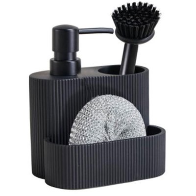 Distributeur liquide vaisselle + porte éponges noir 13.5x9.5x15.5cm WADIGA