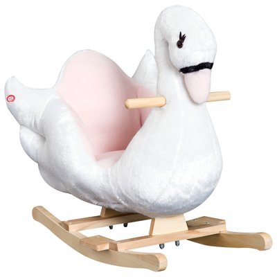 Cheval à bascule cygne fonction musicale bois peluche douce blanc rose HOMCOM
