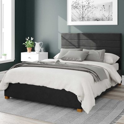 Kelly Velvet Storage Ottoman Bed with Modern Horizontal Upholstered Headboard ASPIRE