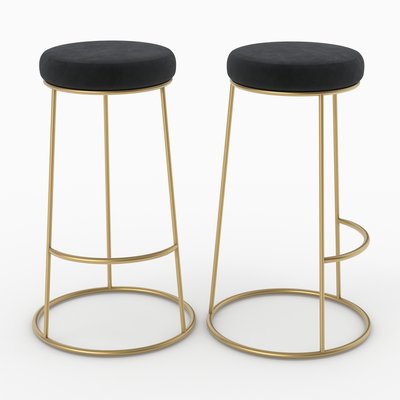Lot de 2 tabourets de bar 73 cm en velours - KENDAL RENDEZ-VOUS DÉCO
