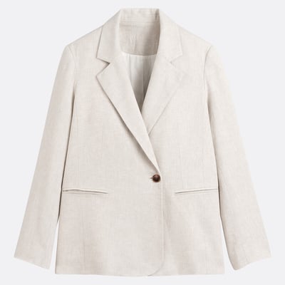 Asymmetric Button-Down Blazer in Linen and Cotton LA REDOUTE COLLECTIONS