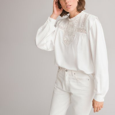 Ruffled Crew Neck Blouse with Long Sleeves LA REDOUTE COLLECTIONS