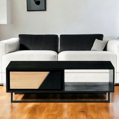 Table basse 1 tiroir 1 niche bois noir et blanc ANINA PIER IMPORT
