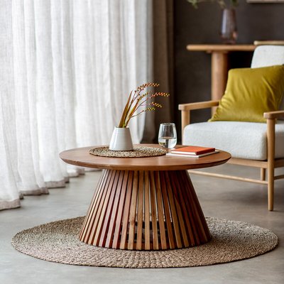 Chapra Acacia Wood Slatted Round Coffee Table SO'HOME