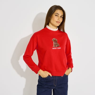 Sweat broderie chien col ajouré GRAIN DE MALICE
