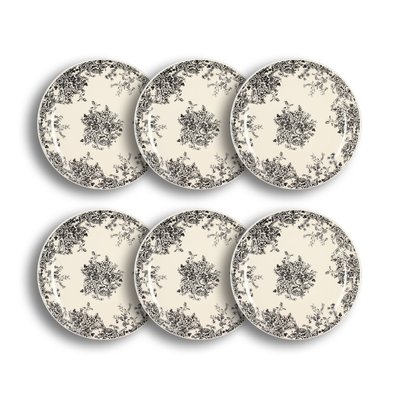 Lot de 6 assiettes plates en grès 26cm, FLORALI NOVASTYL