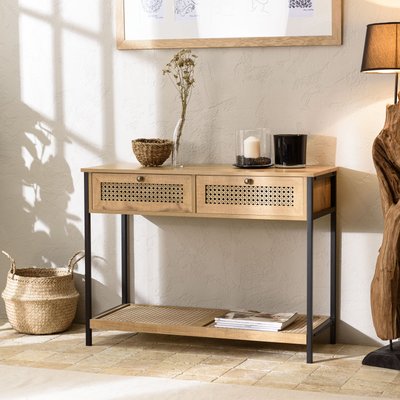 Console d'entrée bois - métal avec tiroirs cannage ALCUDIA PIER IMPORT