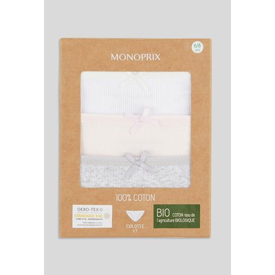 Lot de 3 culottes unies en coton BIO GOTS MONOPRIX