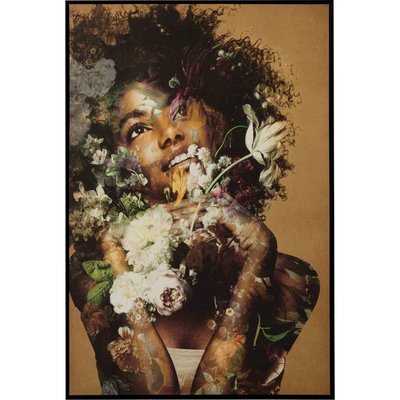 Tableau femme fleur  sur toile bois déco murale RECOLLECTION