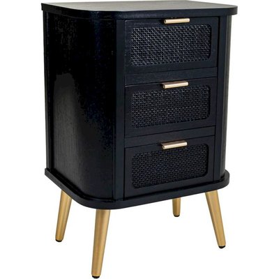 Table de chevet noire élégante en mdf et cannage naturel RECOLLECTION