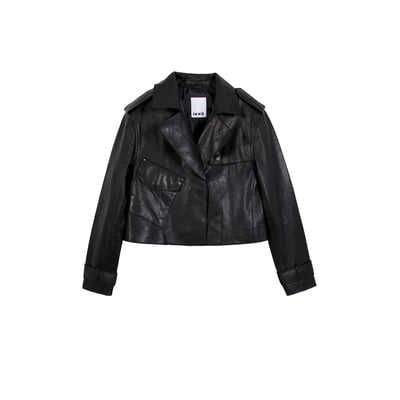 Veste cuir bavolet et poche biais IKKS