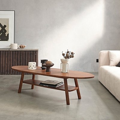 Table basse en bois massif 160 cm double plateau  MILO BERAH GETAH