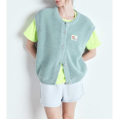 Cardigan com gola redonda e folgada, sem mangas, CRASHWAY AMERICAN VINTAGE