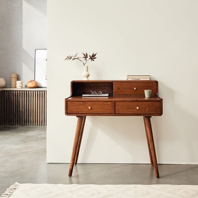 Bureau en bois massif 90 cm 3 tiroirs  VINTAGE BERAH GETAH