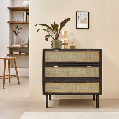 Commode en manguier massif et cannage 90 cm BLAISE BERAH GETAH