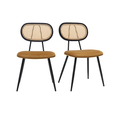Chaises design noires en tissu velours, métal et cannage rotin (lot de 2) SWANN MILIBOO