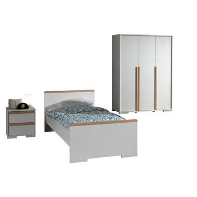 LONDON Lit + Chevet tiroirs + Armoire Portes mat VIPACK