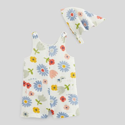 Salopette courte avec fichu imprimés en coton BIO GOTS BOUT'CHOU