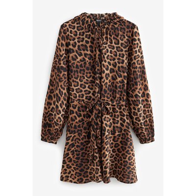 Robe chemise courte à manches longues nouée NEXT