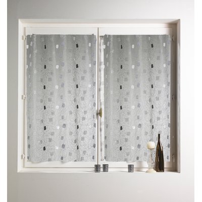 Paire de petits rideaux  droit Jacquard brodés 'Carrés' HOME MAISON