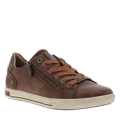 Tennis cognac à talon plat munies de lacets et d'un zip latéral MUSTANG