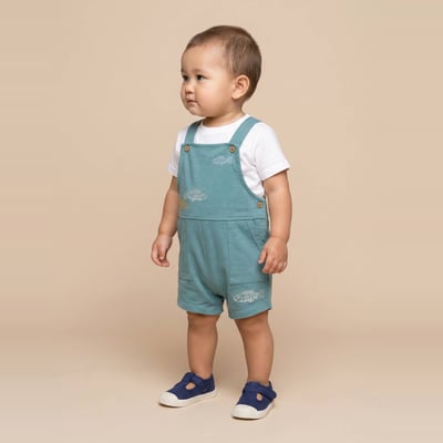 Salopette courte brodée en coton BIO GOTS BOUT'CHOU