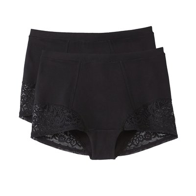 Lot de 2 culottes hautes en coton et dentelle ANNE WEYBURN