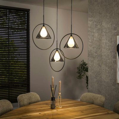 Suspension design en verre fumé 3 abat-jour coniques RALF PIER IMPORT